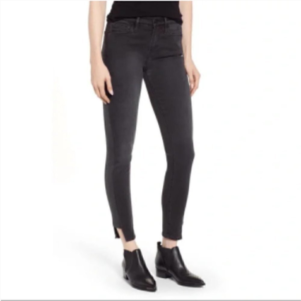 Frame Jeans Dark Gray/Black Le Skinny de Jeanne Dunlop Coated Tux Jeans, 26